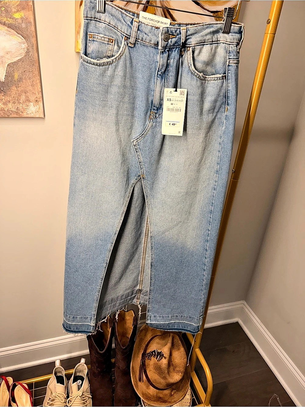 Zara The Forever Skirt Denim Midi Skirt in Blue Size XS NWT